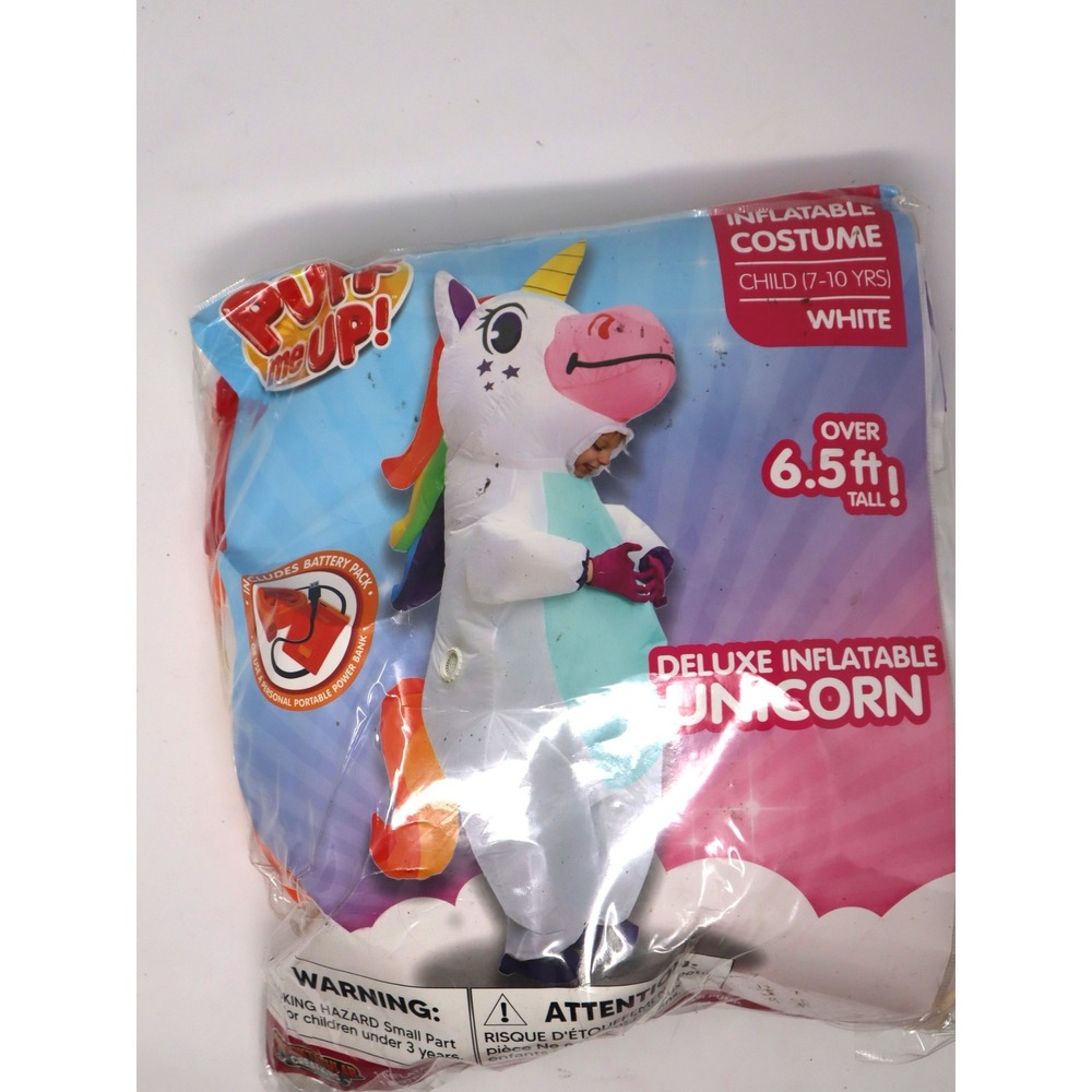 White Inflatable Costume 7-10 Pump Me Up! Kids Deluxe Unicorn Rainbow Halloween